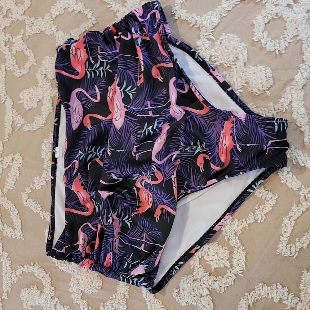 Womens Black Flamingo High Waist Bikini Bottoms.
